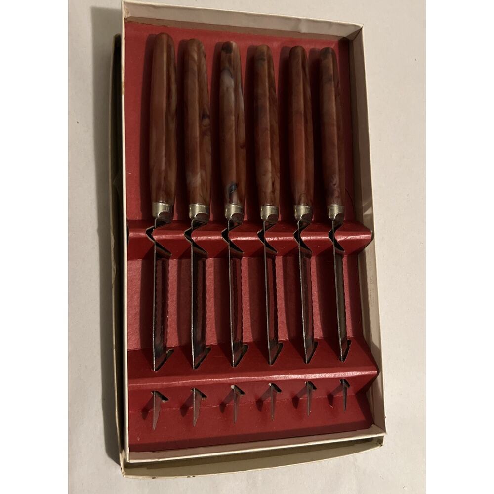 Vintage Regent Sheffield England 6 piece STEAK KNIFE SET Original Box MCM